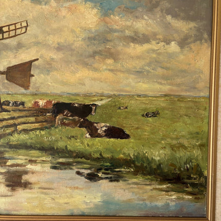 Intriguing Landscape Oil Painting "Windmill Reflection" Marvelous Medium Art - HollandArtShop