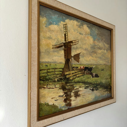 Intriguing Landscape Oil Painting "Windmill Reflection" Marvelous Medium Art - HollandArtShop