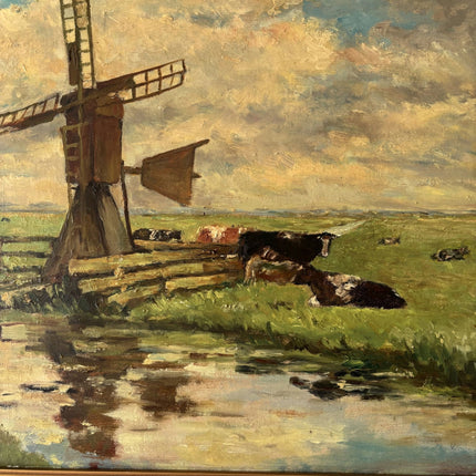 Intriguing Landscape Oil Painting "Windmill Reflection" Marvelous Medium Art - HollandArtShop