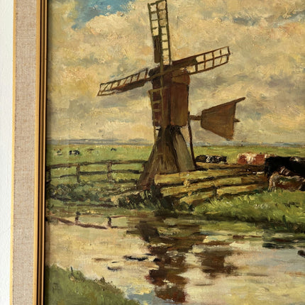 Intriguing Landscape Oil Painting "Windmill Reflection" Marvelous Medium Art - HollandArtShop