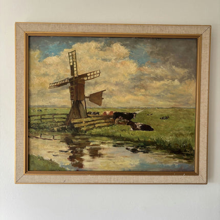 Intriguing Landscape Oil Painting "Windmill Reflection" Marvelous Medium Art - HollandArtShop