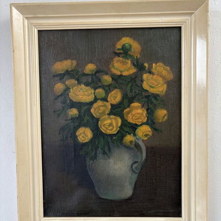 Intriguing Oil Painting Flowery Still Life "Yellow Roses Bouquet" Medium Artwork - HollandArtShop