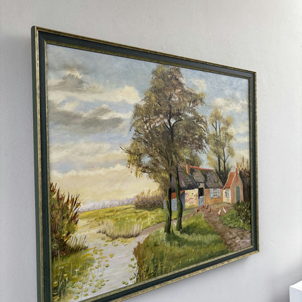 Intriguing Oil Painting Landscape "Countryside Cottage" Wonderful Medium Artwork - HollandArtShop
