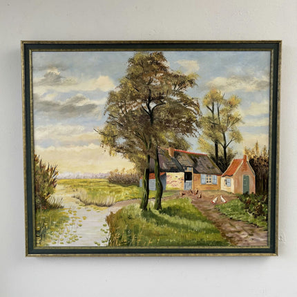 Intriguing Oil Painting Landscape "Countryside Cottage" Wonderful Medium Artwork - HollandArtShop
