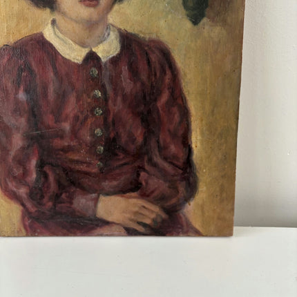 Intriguing Oil Painting Portrait "Girl In Red" Classic Small Artwork - HollandArtShop