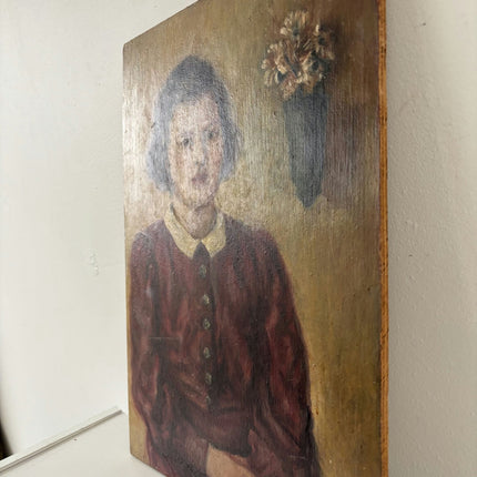 Intriguing Oil Painting Portrait "Girl In Red" Classic Small Artwork - HollandArtShop