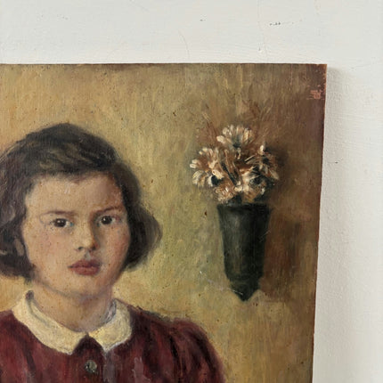 Intriguing Oil Painting Portrait "Girl In Red" Classic Small Artwork - HollandArtShop