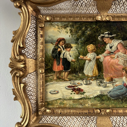 Intriguing Oil Painting Scenery "Tea Party Moment" Handcrafted Medium Art - HollandArtShop