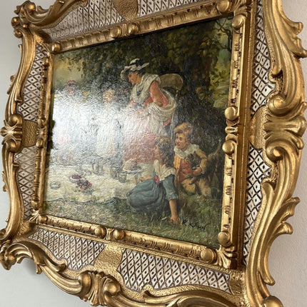 Intriguing Oil Painting Scenery "Tea Party Moment" Handcrafted Medium Art - HollandArtShop