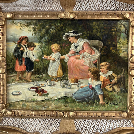 Intriguing Oil Painting Scenery "Tea Party Moment" Handcrafted Medium Art - HollandArtShop