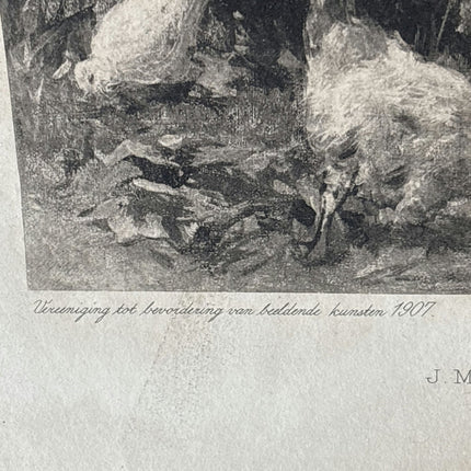 Intriguing Portrait Photogravures "Feeding Chickens" Remarkable Medium Artwork - HollandArtShop