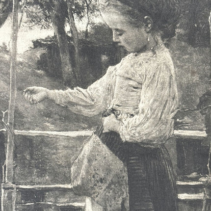 Intriguing Portrait Photogravures "Feeding Chickens" Remarkable Medium Artwork - HollandArtShop
