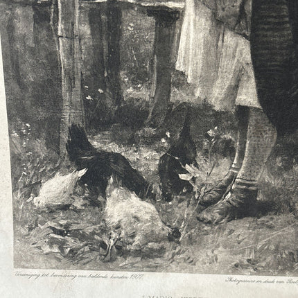 Intriguing Portrait Photogravures "Feeding Chickens" Remarkable Medium Artwork - HollandArtShop
