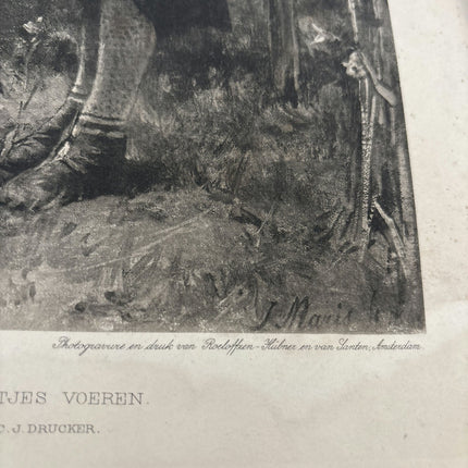 Intriguing Portrait Photogravures "Feeding Chickens" Remarkable Medium Artwork - HollandArtShop