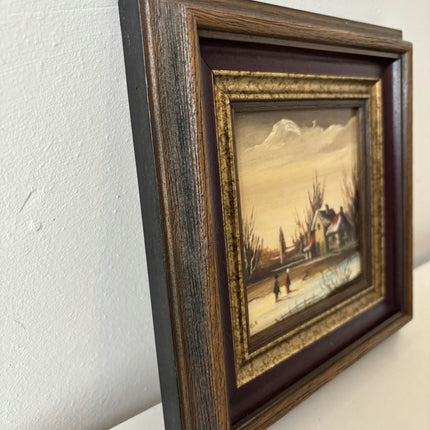 Intriguing Winter Landscape Oil Painting "Winter Walkers" Handcrafted Small Art - HollandArtShop