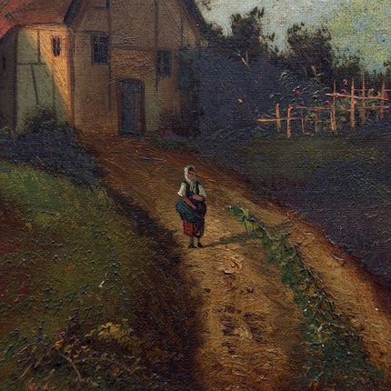 19th Century Antique Landscape Oil Painting "Thatched Cottage" Artwork Holland Art Shop