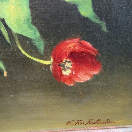 Refined Still Life Oil Painting "Red Tulip Bouquet" Traditional Large Art Holland Art Shop