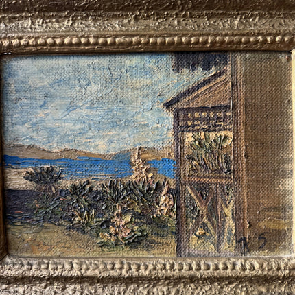 Vintage Seascape Oil Painting "Gilded Frame" Rustic Small Artwork Holland Art Shop