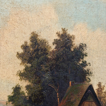 19th Century Antique Landscape Oil Painting "Thatched Cottage" Artwork Holland Art Shop