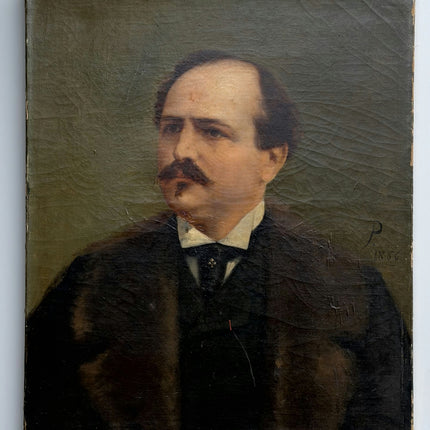 1886 Antique Portrait Oil Painting "Mustached Man" Art Holland Art Shop