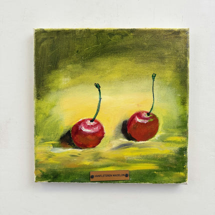 Rustic Still Life Oil Painting "Red Cherries" Original Small Art Holland Art Shop