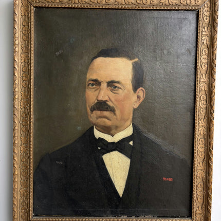 19th Century Antique Portrait Oil Painting "Moustached Gentleman" Artwork Holland Art Shop