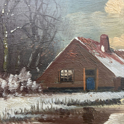 Traditional Winter Landscape Oil Painting "Snowy Cottage" Small Artwork Holland Art Shop