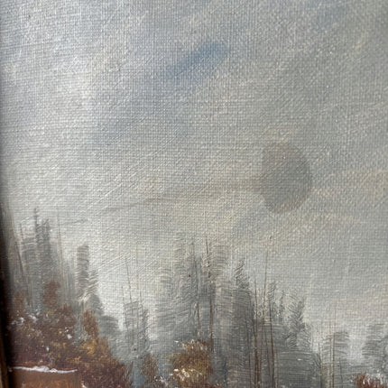 Made Around 1910 Oil Painting Persons Winter Cottage Sunset Antique and Authentic - HollandArtShop
