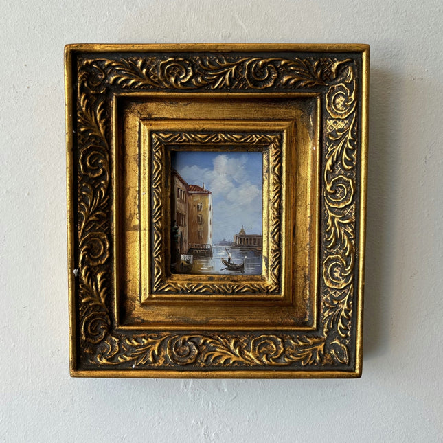 Marvelous Cityscape Oil Painting "Canal Scene" Handcrafted Small Artwork - HollandArtShop