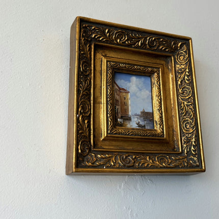 Marvelous Cityscape Oil Painting "Canal Scene" Handcrafted Small Artwork - HollandArtShop