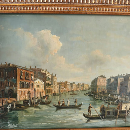 Marvelous Hand Made Oil Panel talian Canal Gondolas with People - HollandArtShop