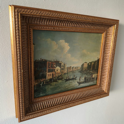 Marvelous Hand Made Oil Panel talian Canal Gondolas with People - HollandArtShop