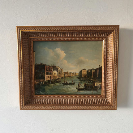 Marvelous Hand Made Oil Panel talian Canal Gondolas with People - HollandArtShop