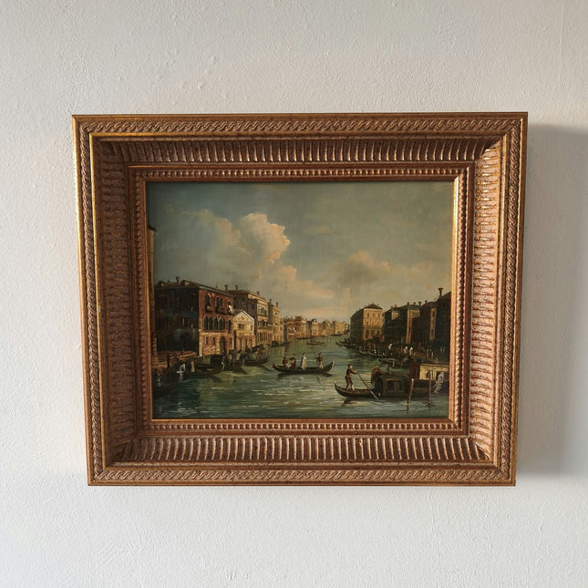 Marvelous Hand Made Oil Panel talian Canal Gondolas with People - HollandArtShop