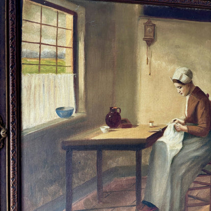 Marvelous Interior Oil Painting "Sewing Woman" Refined Medium Artwork - HollandArtShop