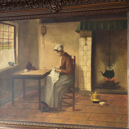 Marvelous Interior Oil Painting "Sewing Woman" Refined Medium Artwork - HollandArtShop
