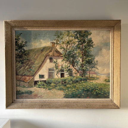 Marvelous Landscape Oil Painting "Thatched Cottage" Wonderful Large Art - HollandArtShop