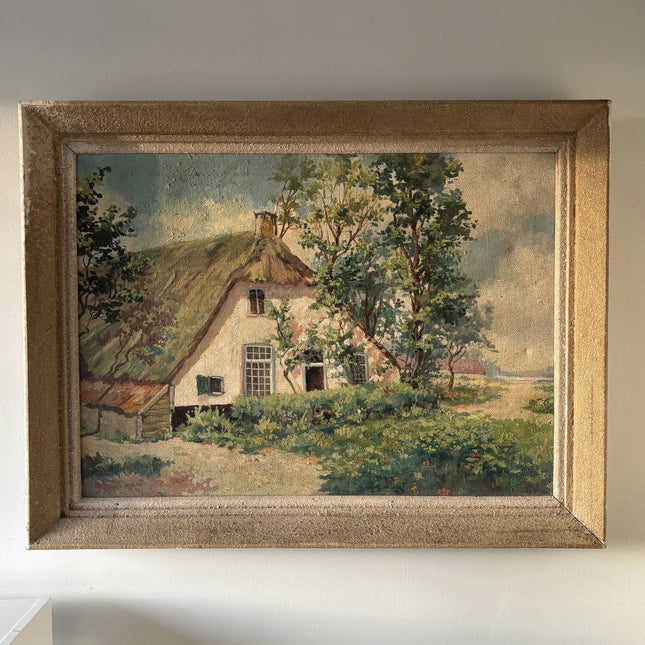 Marvelous Landscape Oil Painting "Thatched Cottage" Wonderful Large Art - HollandArtShop