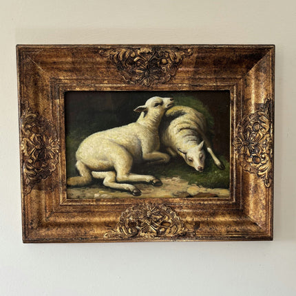 Marvelous Oil Painting Animals "Resting Lambs" Vintage French Artwork - HollandArtShop