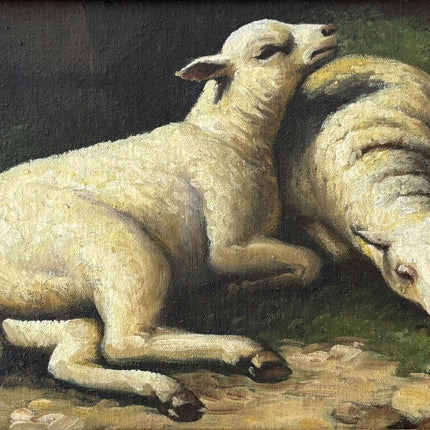 Marvelous Oil Painting Animals "Resting Lambs" Vintage French Artwork - HollandArtShop