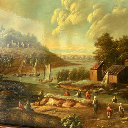 Marvelous Oil Painting Cityscape "Fishing Village" Fine French Art - HollandArtShop