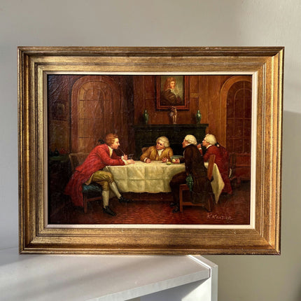 Marvelous Oil Painting Figurative "Dining Conversation" Men French Art - HollandArtShop