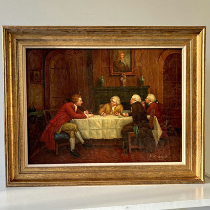 Marvelous Oil Painting Figurative "Dining Conversation" Men French Art - HollandArtShop