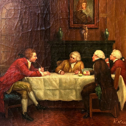 Marvelous Oil Painting Figurative "Dining Conversation" Men French Art - HollandArtShop