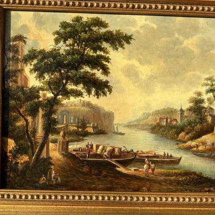 Marvelous Oil Painting Harbor Scene "Riverbank Scene" Expressive French Artwork - HollandArtShop