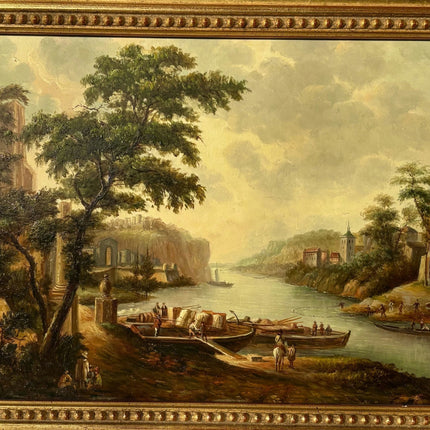 Marvelous Oil Painting Harbor Scene "Riverbank Scene" Expressive French Artwork - HollandArtShop