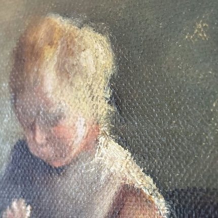 Marvelous Oil Painting Interior "Mother And Children" Fine Small Artwork - Holland Art Shop