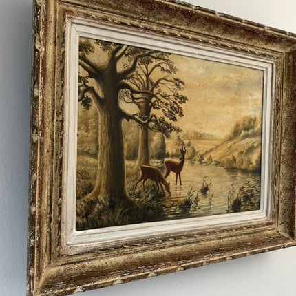 Marvelous Oil Painting Scenery "Deer By River" Refined Medium Art - Holland Art Shop