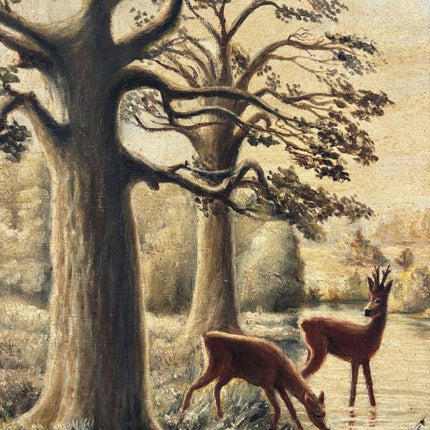 Marvelous Oil Painting Scenery "Deer By River" Refined Medium Art - Holland Art Shop