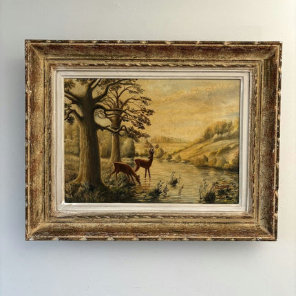 Marvelous Oil Painting Scenery "Deer By River" Refined Medium Art - Holland Art Shop